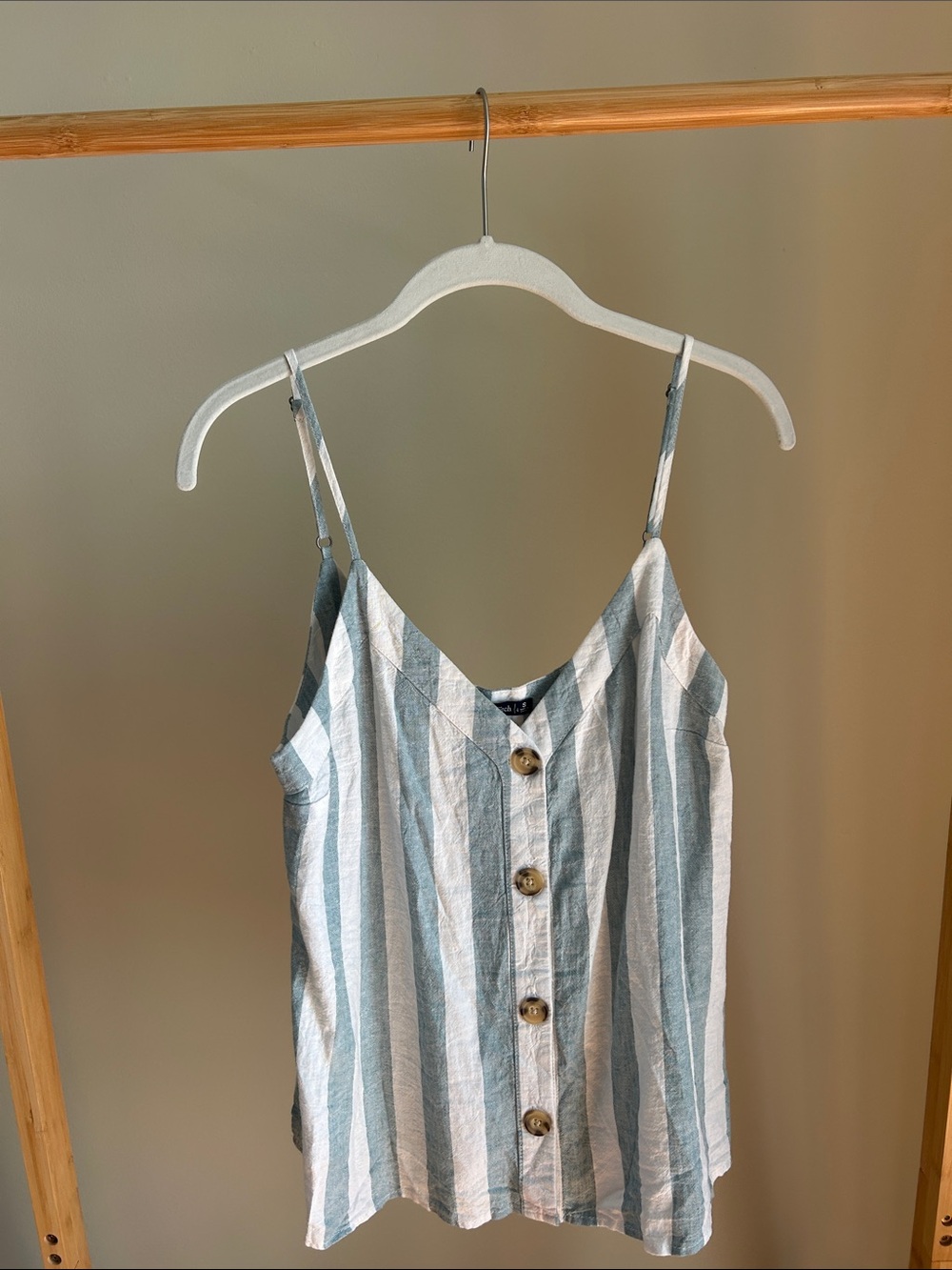 Abercrombie & Fitch Blue and White Striped Button-Front Tank Top